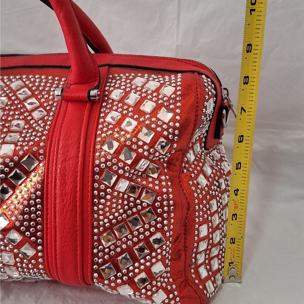 Y2K-style Red Rhinestone Duffle Satchel Bag - Picture 11 of 11